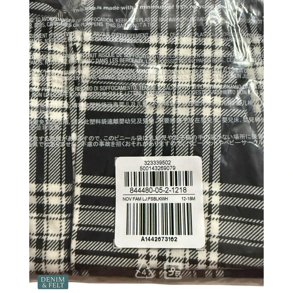 NEW Gap Kids Organic Cotton Black Plaid Holiday Pajama Set Cozy Winter 12-18M‎